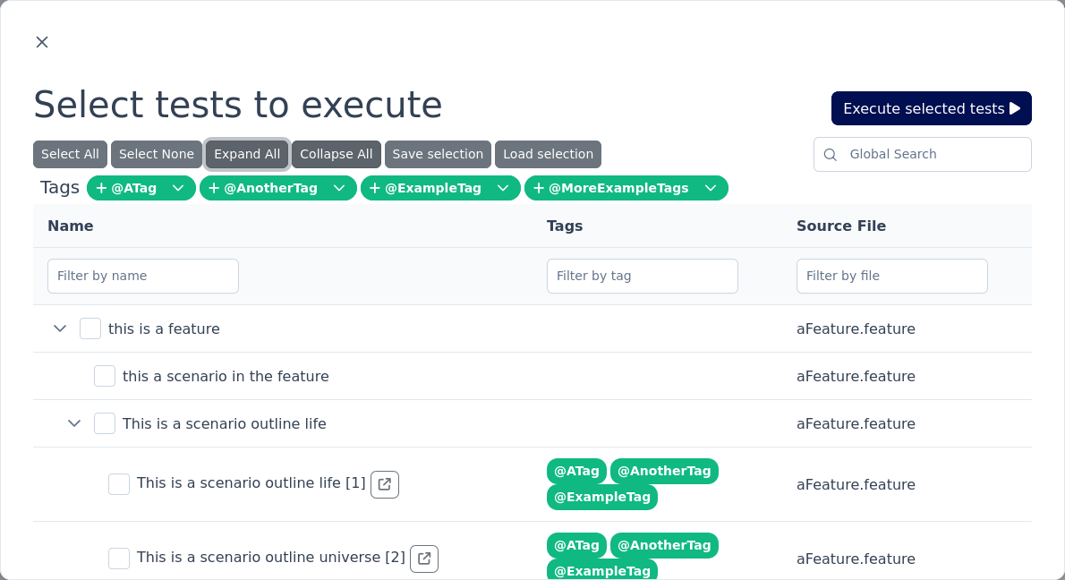 testselector modal