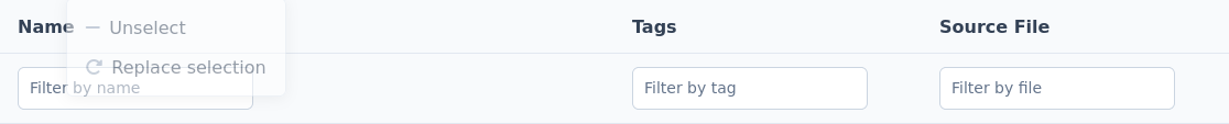 testselector searchfields