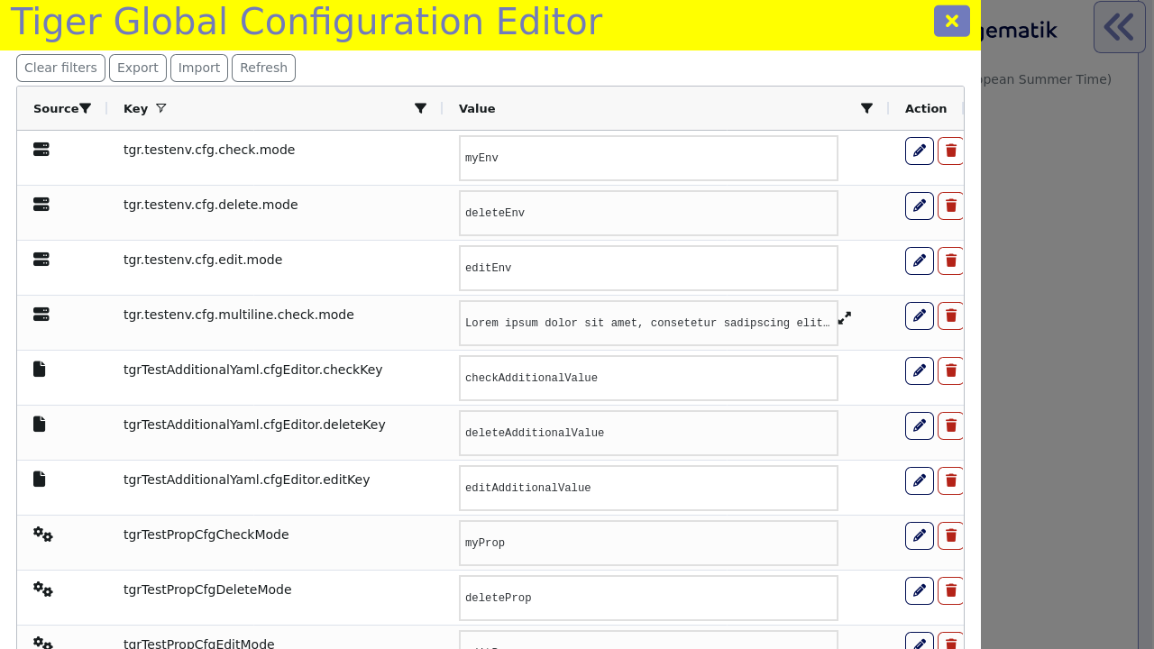 view of the configuration editor table showing several properties