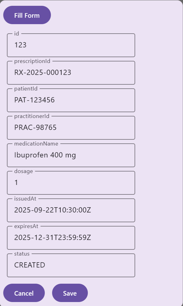 Eingabe-/Änderungsformular